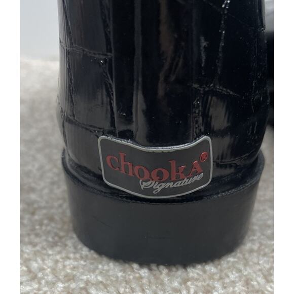 Chooka Signature Crocodilia Black Print Women Rain Boots Sz 10 Buckle Mid Calf - Picture 5 of 13